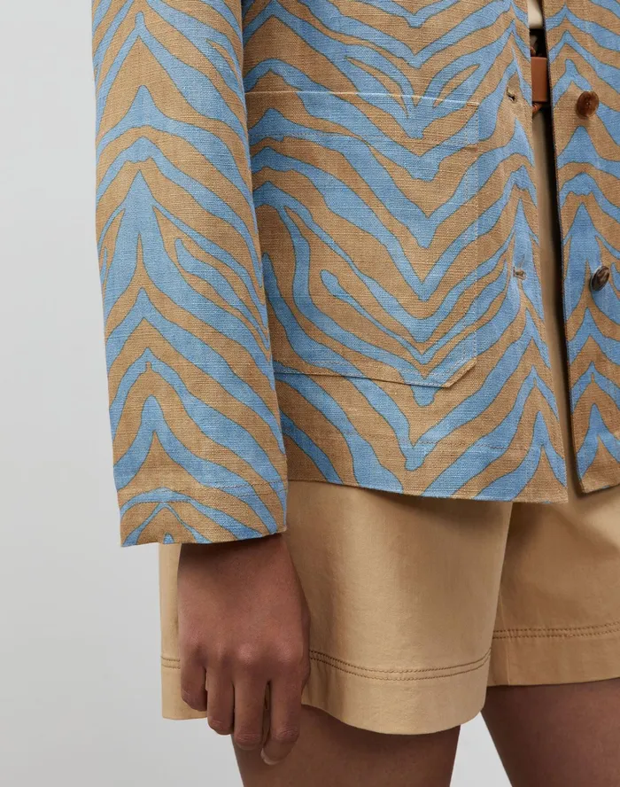 Women Lafayette 148 New York Jackets and Blazers Petite Amaris Jacket In Zevron Print Linen Fresh Blue Multi