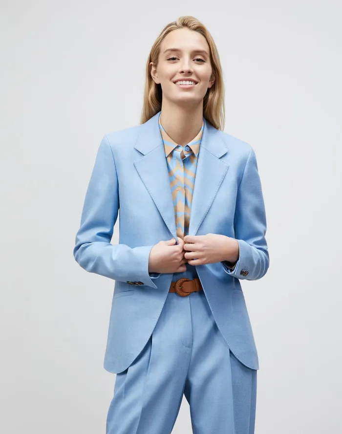 Women Lafayette 148 New York Jackets and Blazers PlusSize Fae Blazer In Studio Weave Coastal Blue Women Lafayette 148 New York Jackets and Blazers PlusSize Fae Blazer In Studio Weave Coastal Blue