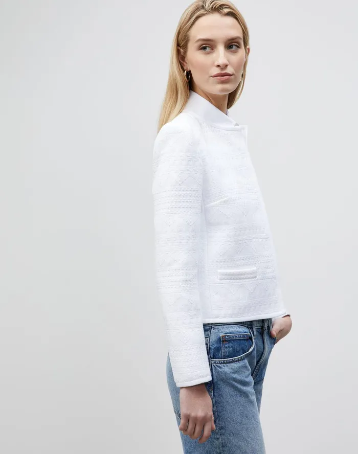 Women Lafayette 148 New York Jackets and Blazers PlusSize Kade Jacket In Mixed Stitch Tweed White