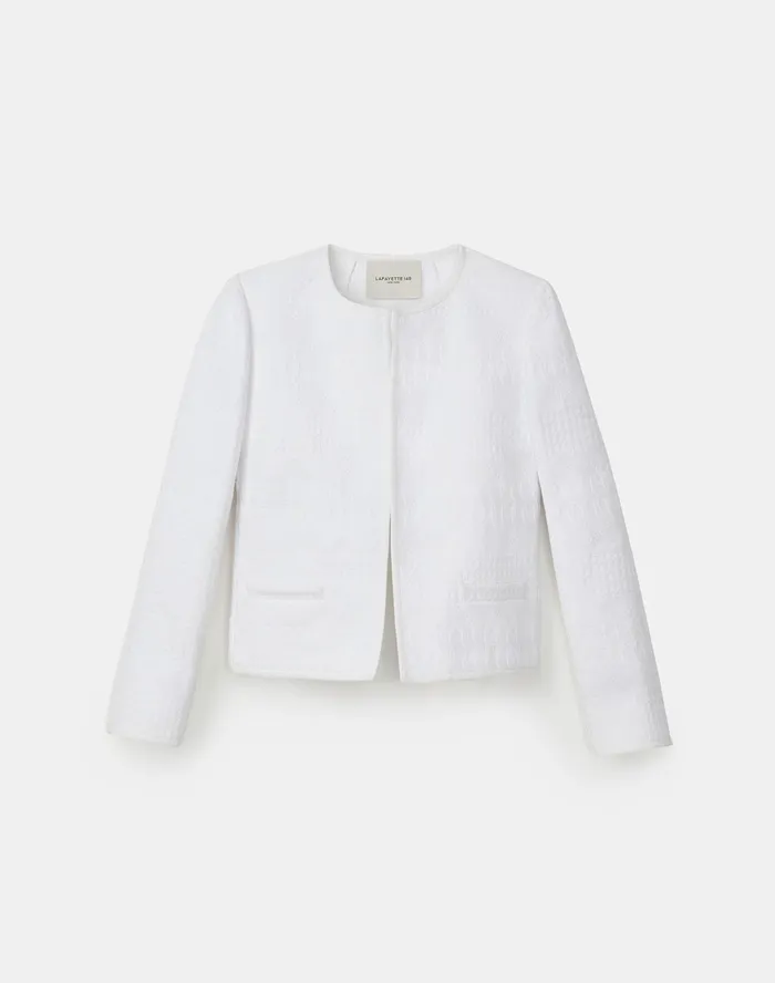 Women Lafayette 148 New York Jackets and Blazers PlusSize Kade Jacket In Mixed Stitch Tweed White