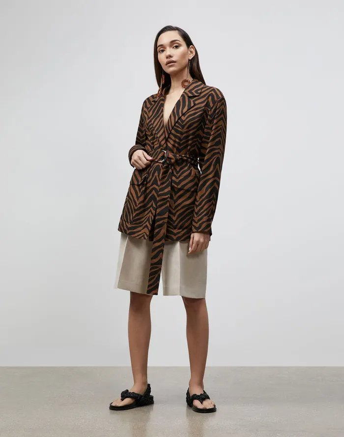 Women Lafayette 148 New York Jackets and Blazers PlusSize Valeria Jacket In Zevron Print Granular Weave Mahogany Multi