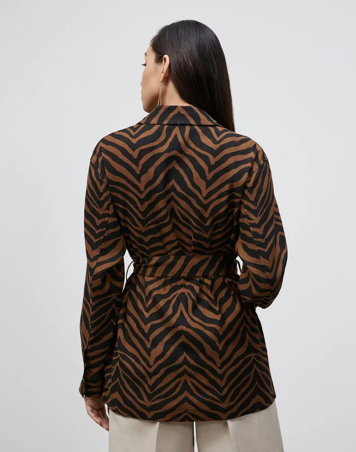 Women Lafayette 148 New York Jackets and Blazers PlusSize Valeria Jacket In Zevron Print Granular Weave Mahogany Multi