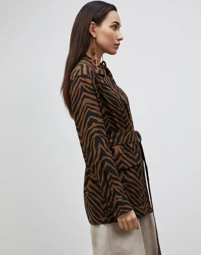 Women Lafayette 148 New York Jackets and Blazers PlusSize Valeria Jacket In Zevron Print Granular Weave Mahogany Multi