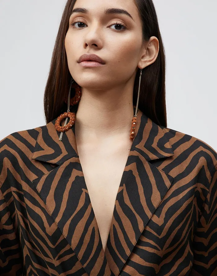 Women Lafayette 148 New York Jackets and Blazers PlusSize Valeria Jacket In Zevron Print Granular Weave Mahogany Multi
