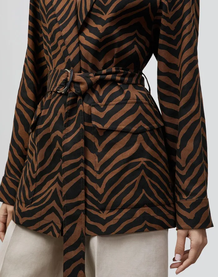 Women Lafayette 148 New York Jackets and Blazers PlusSize Valeria Jacket In Zevron Print Granular Weave Mahogany Multi