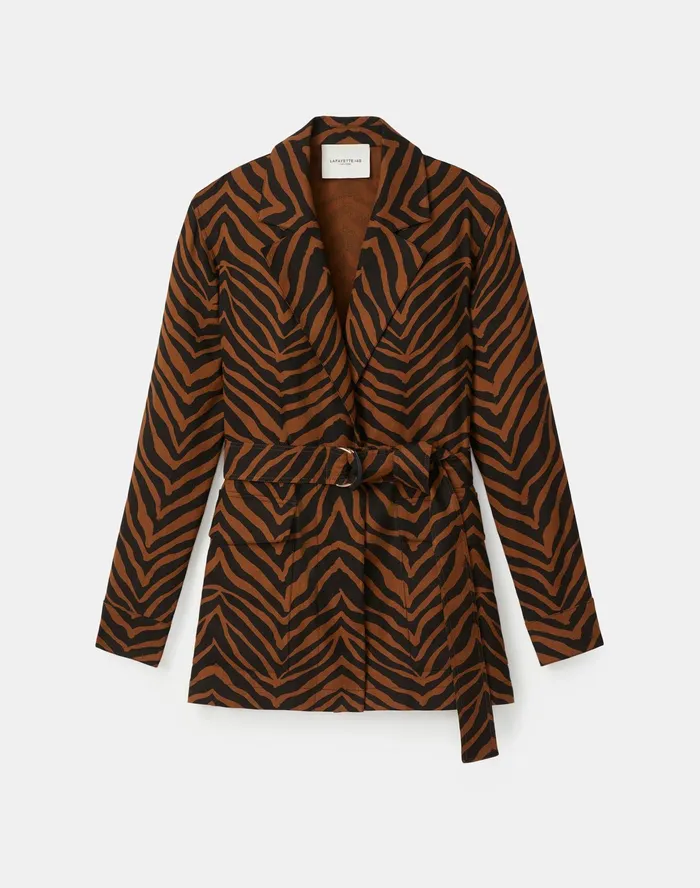 Women Lafayette 148 New York Jackets and Blazers PlusSize Valeria Jacket In Zevron Print Granular Weave Mahogany Multi