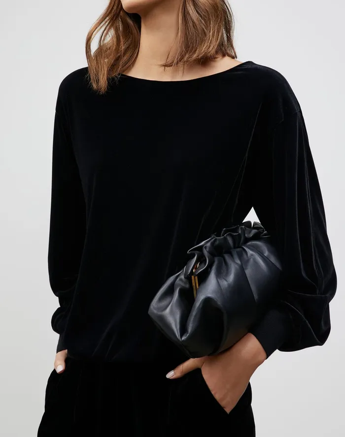 Women Lafayette 148 New York Leather Accessories Italian Nappa Leather Pochette Clutch Black