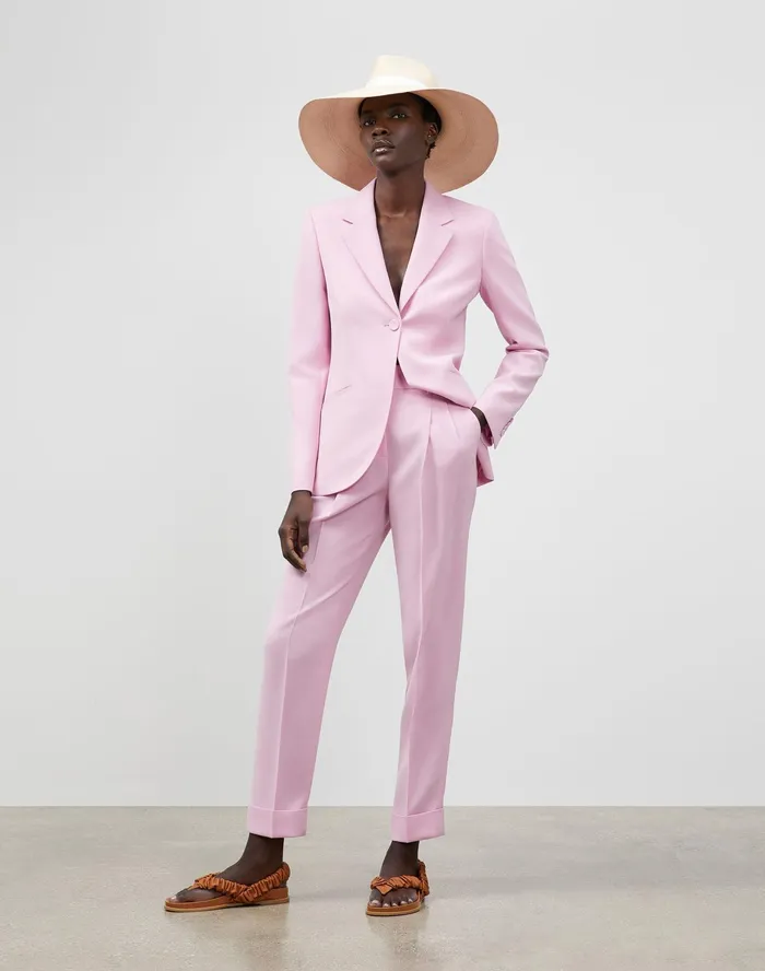 Women Lafayette 148 New York Pants and Shorts Petite Ellis Pleated Pant In Finesse Crepe Dahlia