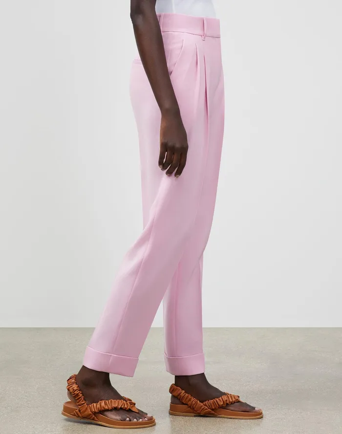Women Lafayette 148 New York Pants and Shorts Petite Ellis Pleated Pant In Finesse Crepe Dahlia