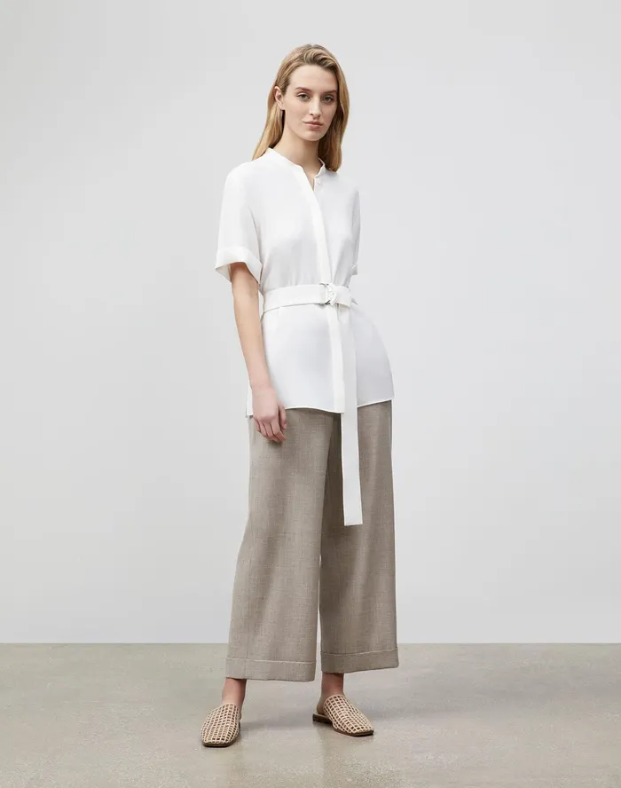 Women Lafayette 148 New York Pants and Shorts Riverside Cropped Pant In Italian Tropical Weave Smoked Taupe Melange