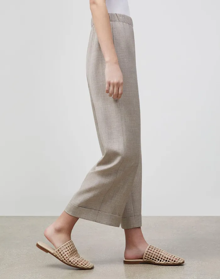 Women Lafayette 148 New York Pants and Shorts Riverside Cropped Pant In Italian Tropical Weave Smoked Taupe Melange
