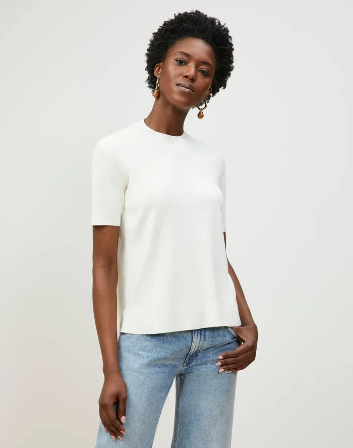 Women Lafayette 148 New York Sweaters Cotton Crepe Crewneck Pullover Sweater Cloud Women Lafayette 148 New York Sweaters Cotton Crepe Crewneck Pullover Sweater Cloud