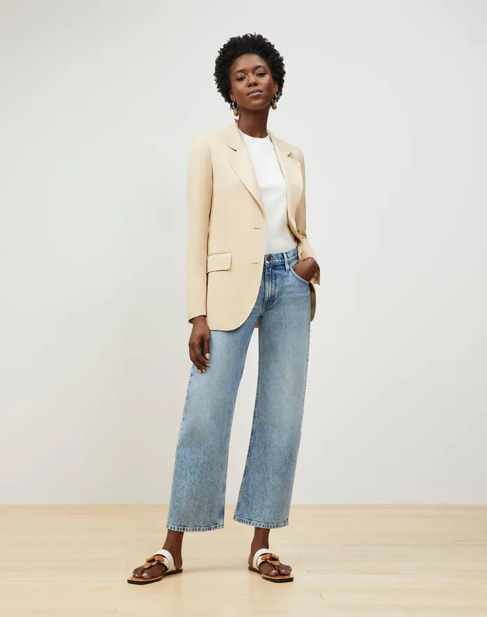 Women Lafayette 148 New York Sweaters Cotton Crepe Crewneck Pullover Sweater Cloud