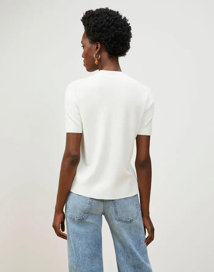 Women Lafayette 148 New York Sweaters Cotton Crepe Crewneck Pullover Sweater Cloud