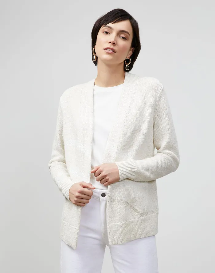 Women Lafayette 148 New York Sweaters Italian LinenCotton Intarsia Open Front Cardigan Cloud Multi Women Lafayette 148 New York Sweaters Italian LinenCotton Intarsia Open Front Cardigan Cloud Multi