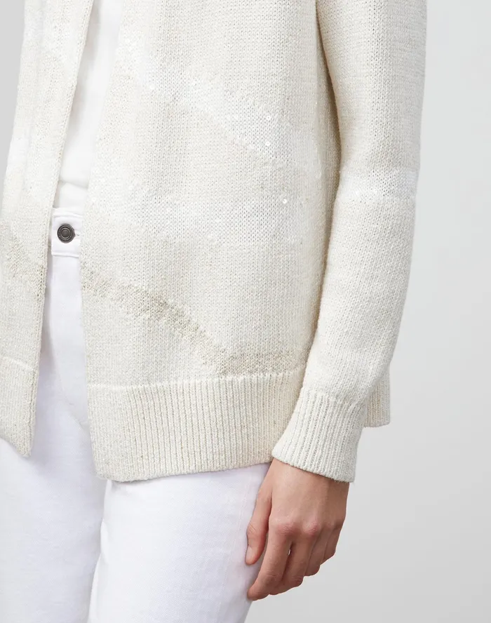 Women Lafayette 148 New York Sweaters Italian LinenCotton Intarsia Open Front Cardigan Cloud Multi