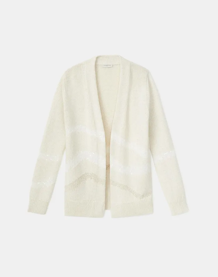 Women Lafayette 148 New York Sweaters Italian LinenCotton Intarsia Open Front Cardigan Cloud Multi