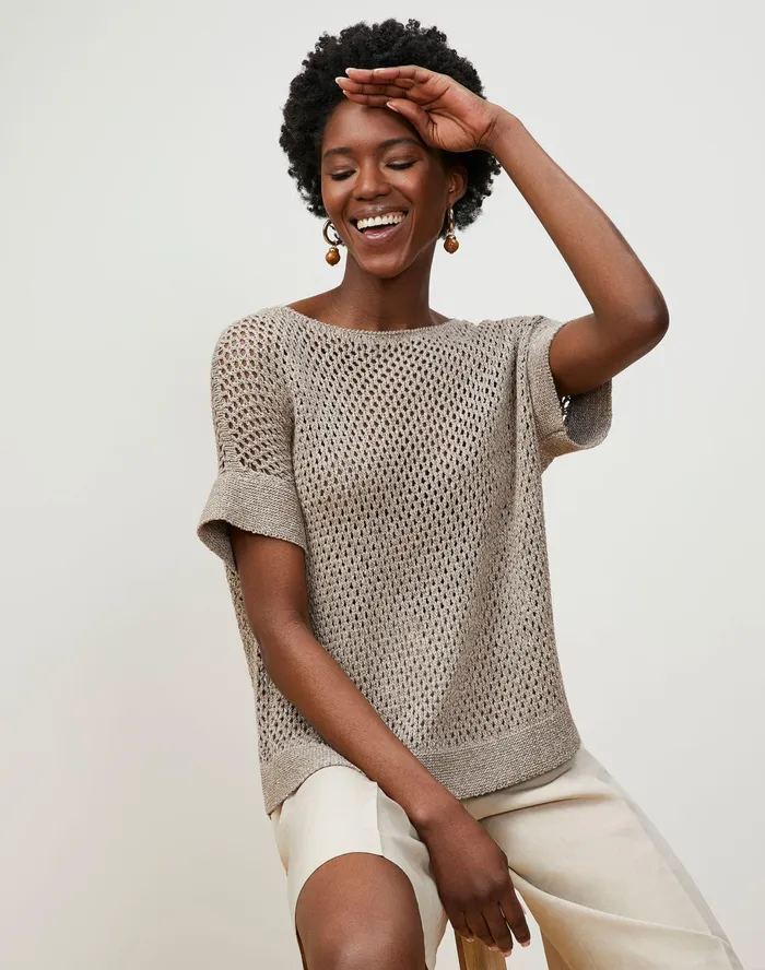 Women Lafayette 148 New York Sweaters Italian LinenCotton Mesh Stitch Bateau Neck Sweater Mink Grey Melange Women Lafayette 148 New York Sweaters Italian LinenCotton Mesh Stitch Bateau Neck Sweater Mink Grey Melange