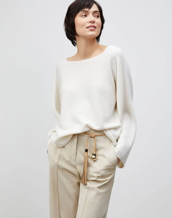 Women Lafayette 148 New York Sweaters KindCashmere Bateau Neck Sweater Cloud