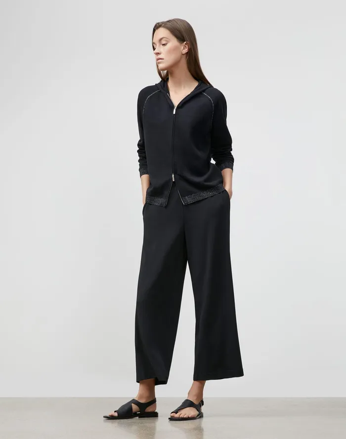 Women Lafayette 148 New York Sweaters Matte Crepe ZipFront Hoodie Black