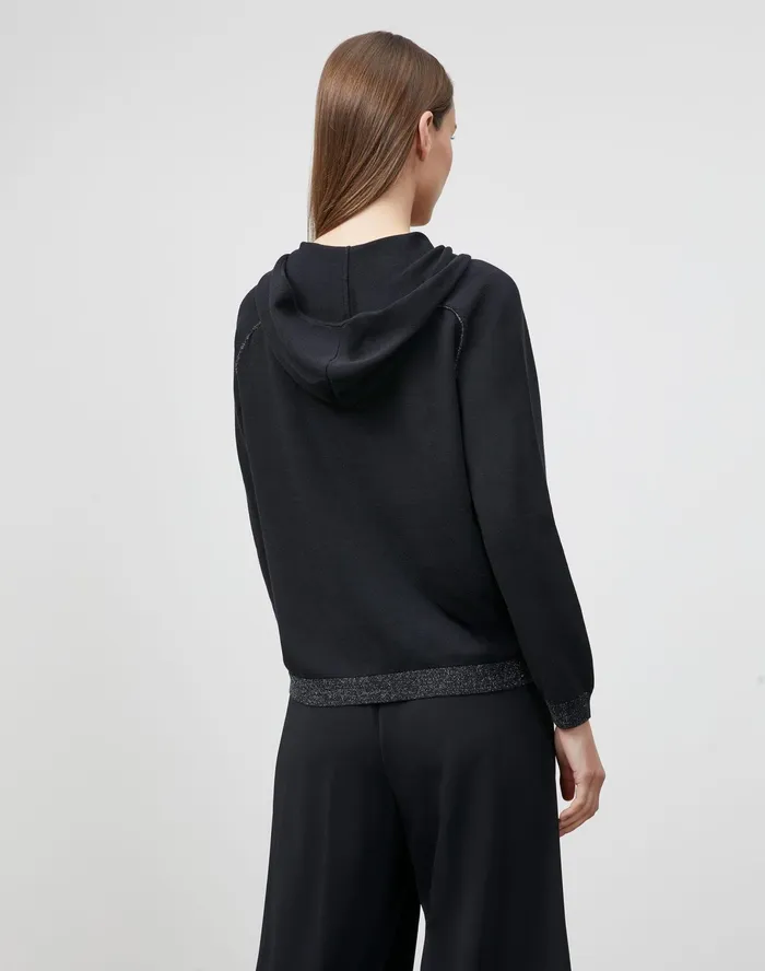 Women Lafayette 148 New York Sweaters Matte Crepe ZipFront Hoodie Black
