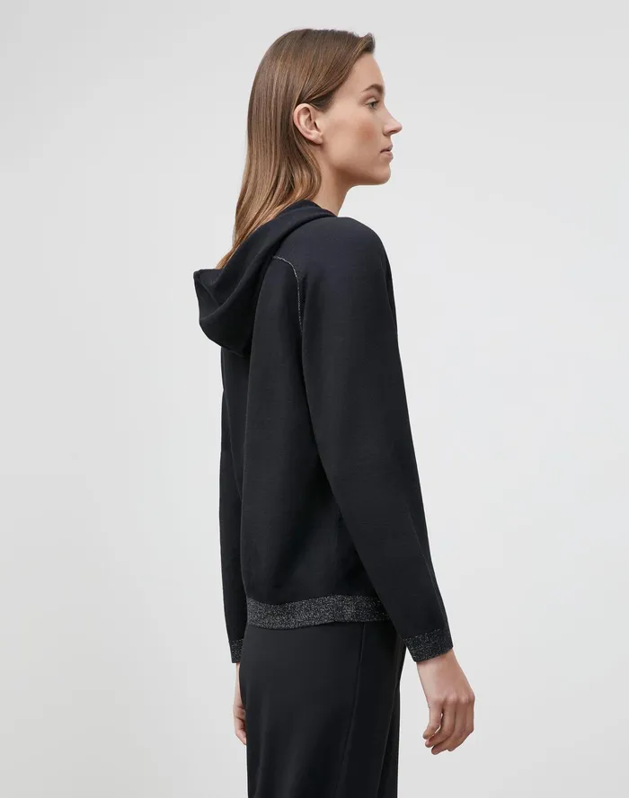 Women Lafayette 148 New York Sweaters Matte Crepe ZipFront Hoodie Black