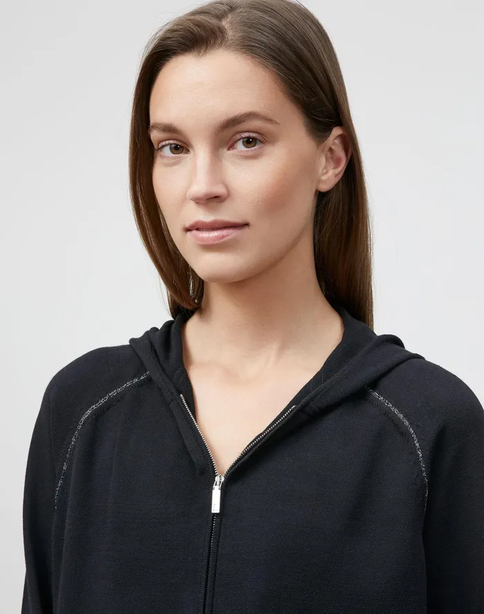 Women Lafayette 148 New York Sweaters Matte Crepe ZipFront Hoodie Black