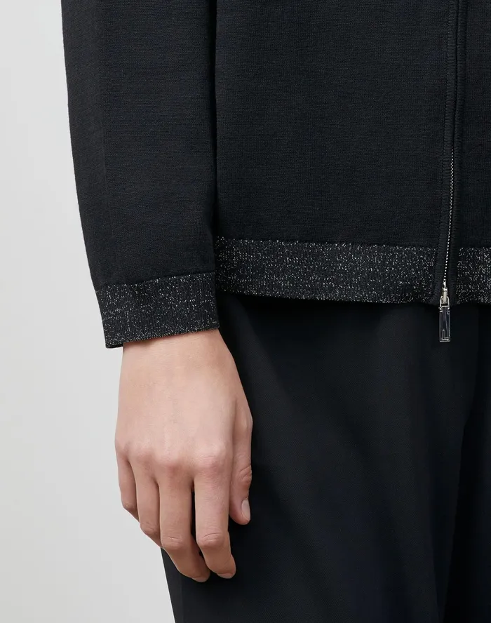 Women Lafayette 148 New York Sweaters Matte Crepe ZipFront Hoodie Black