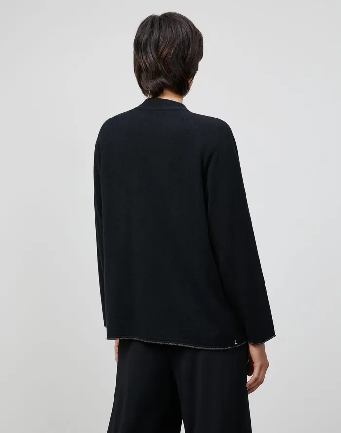 Women Lafayette 148 New York Sweaters Petite KindCashmere Raglan Sleeve Cardigan Black
