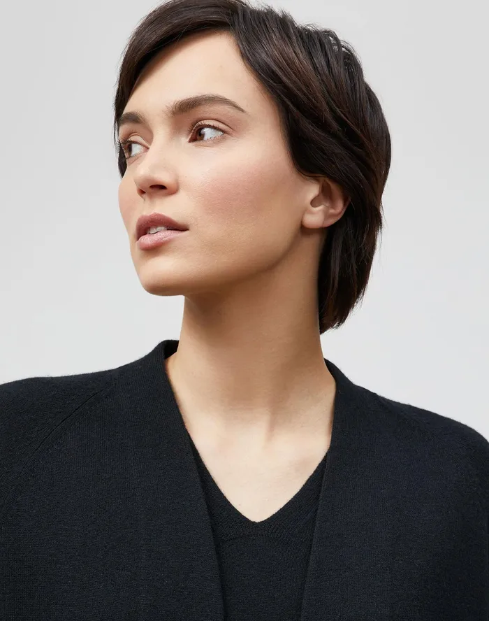 Women Lafayette 148 New York Sweaters Petite KindCashmere Raglan Sleeve Cardigan Black