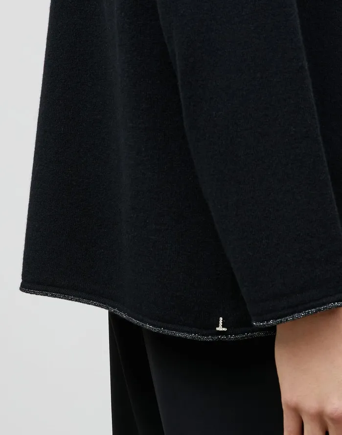 Women Lafayette 148 New York Sweaters Petite KindCashmere Raglan Sleeve Cardigan Black