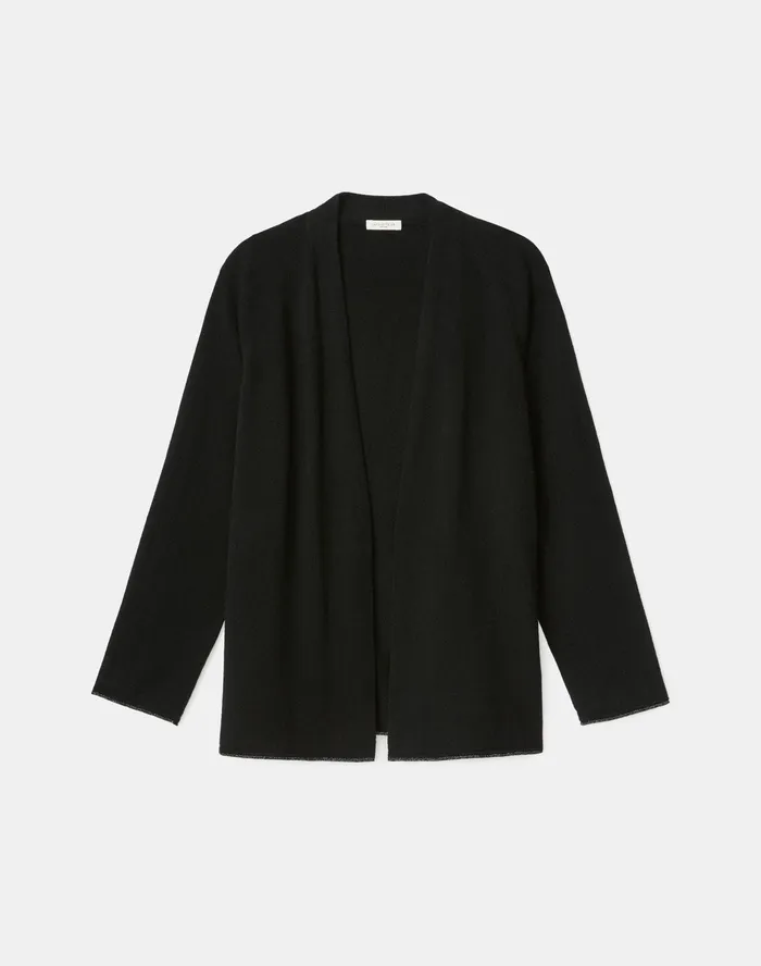 Women Lafayette 148 New York Sweaters Petite KindCashmere Raglan Sleeve Cardigan Black