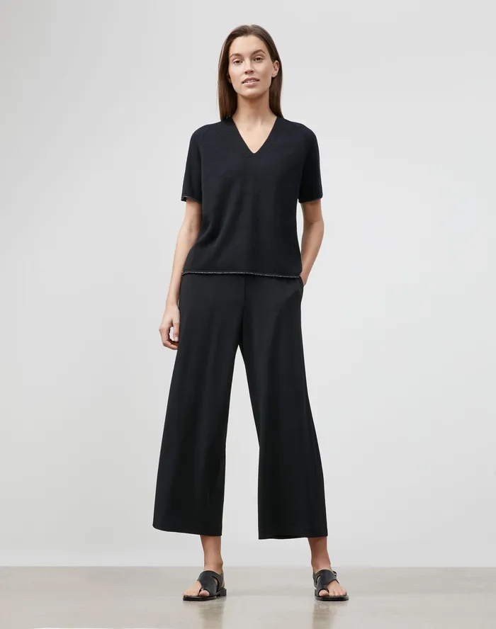 Women Lafayette 148 New York Sweaters Petite KindCashmere Raglan Sleeve VNeck Sweater Black