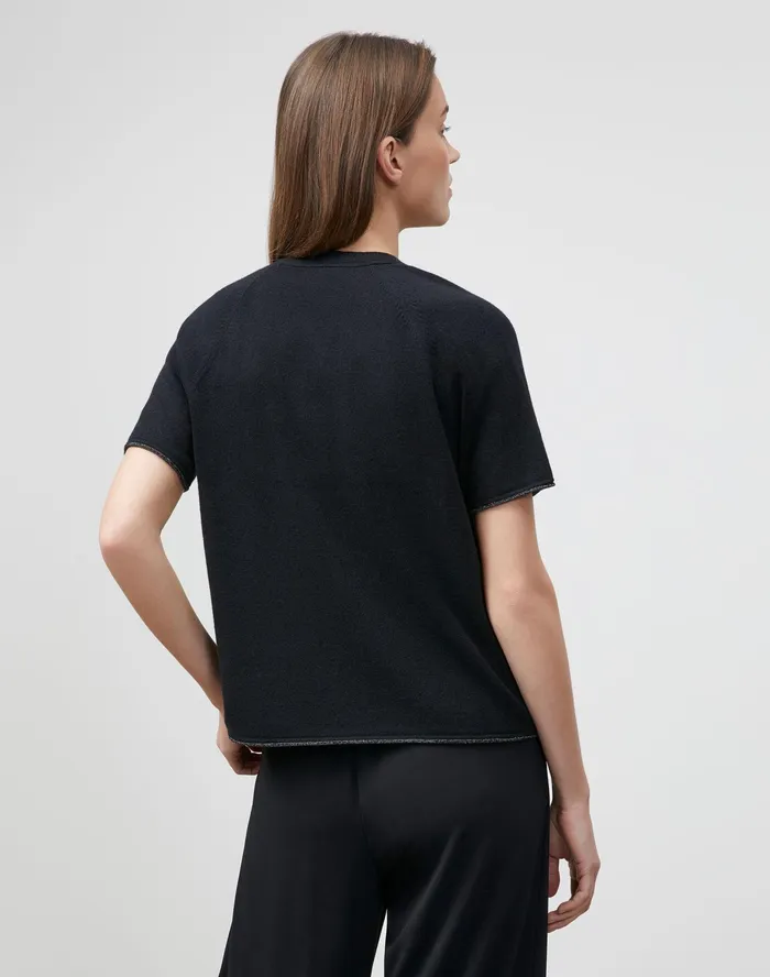 Women Lafayette 148 New York Sweaters Petite KindCashmere Raglan Sleeve VNeck Sweater Black