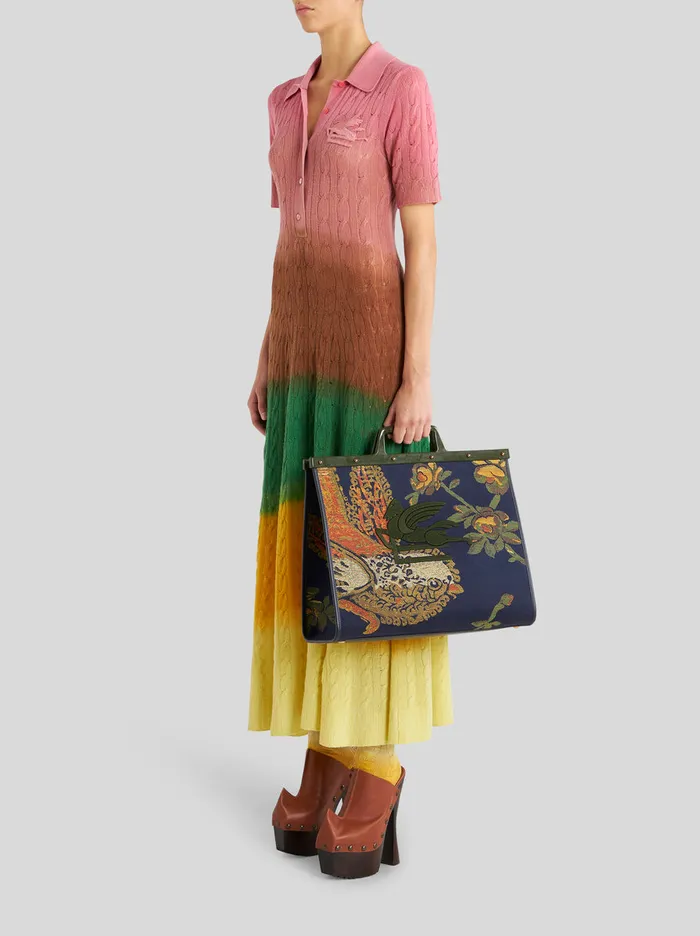 Women Large Jacquard Love Trotter Bag With Birds All Over Etro Shopping Bags