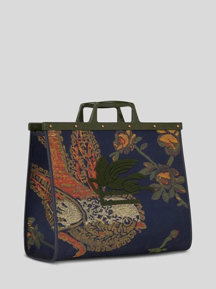 Women Large Jacquard Love Trotter Bag With Birds All Over Etro Shopping Bags