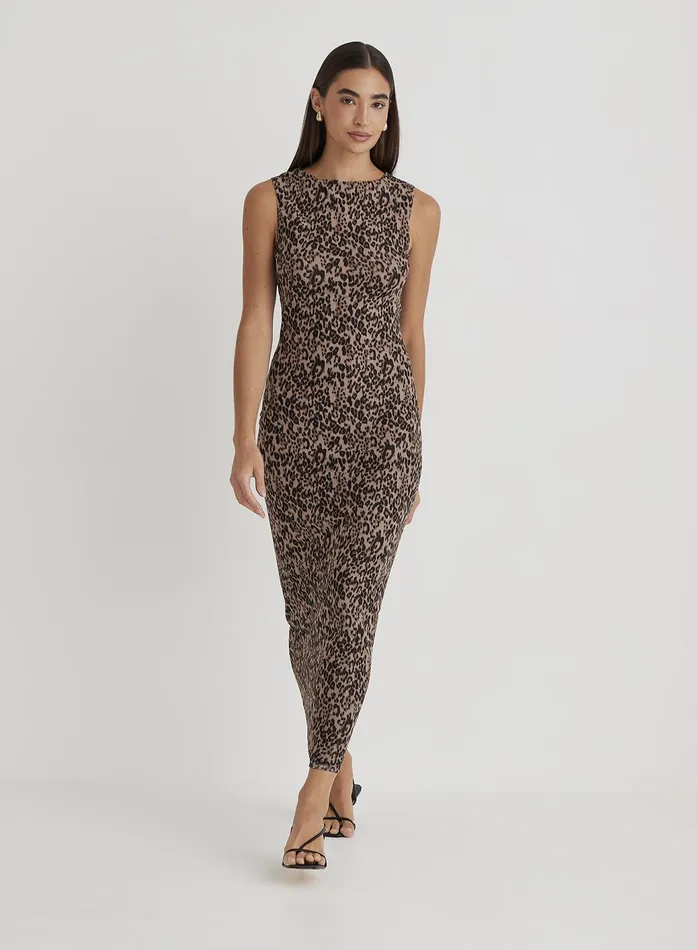 Women Leopard Print Mesh Maxi Dress Derry 4th and Reckless Dresses
