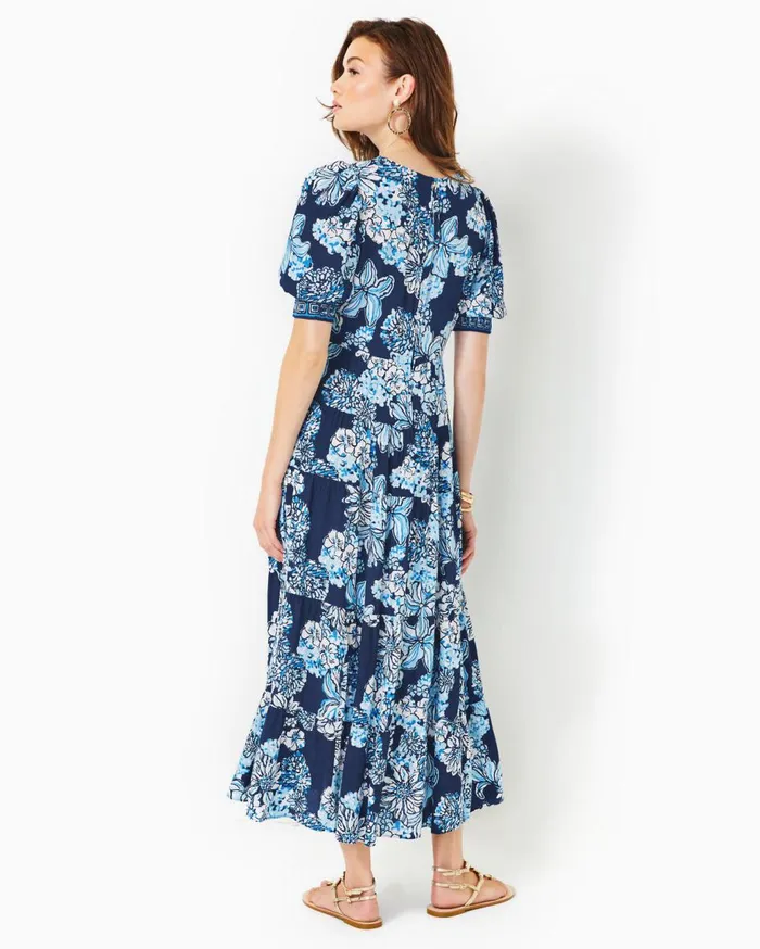 Women Lilly Pulitzer Dresses Ameilia Elbow Sleeve Midi Dress Low Tide Navy Bouquet All Day Engineered Woven Dress Women Lilly Pulitzer Dresses Ameilia Elbow Sleeve Midi Dress Low Tide Navy Bouquet All Day Engineered Woven Dress