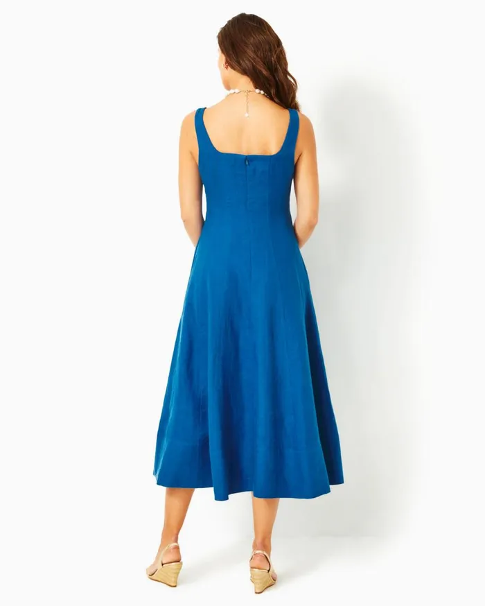 Women Lilly Pulitzer Dresses Ameilia Elbow Sleeve Midi Dress Low Tide Navy Bouquet All Day Engineered Woven Dress Women Lilly Pulitzer Dresses Ameilia Elbow Sleeve Midi Dress Low Tide Navy Bouquet All Day Engineered Woven Dress