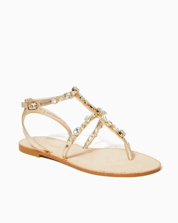 Women Lilly Pulitzer Shoes Abbi Leather Sandal Gold Metallic