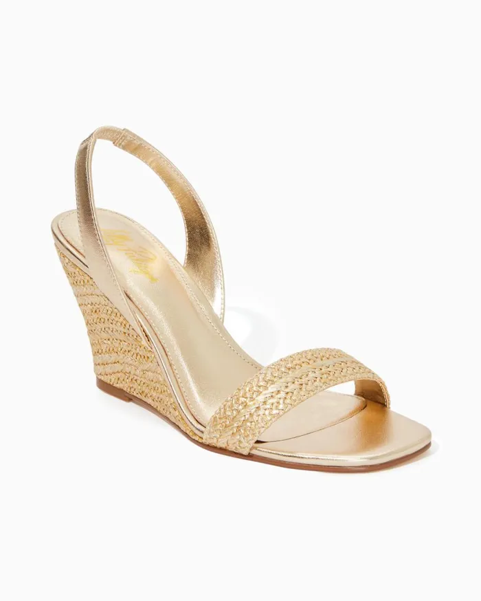 Women Lilly Pulitzer Shoes Carla Wedge Gold Metallic
