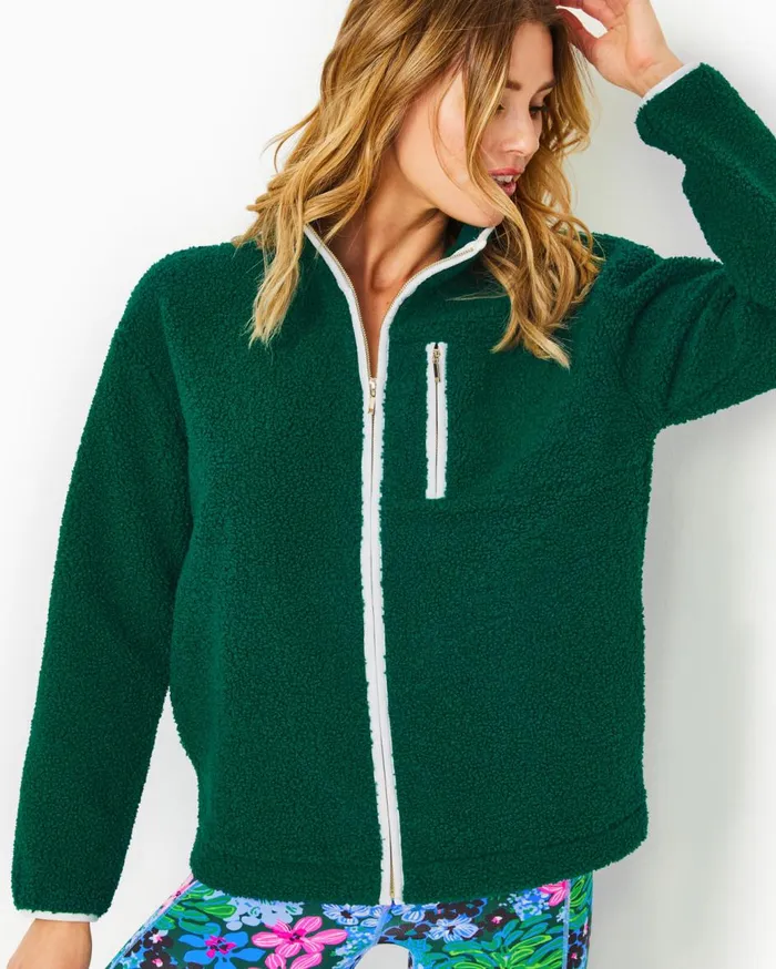 Women Lilly Pulitzer Tops Joyce Sherpa Jacket Evergreen Women Lilly Pulitzer Tops Joyce Sherpa Jacket Evergreen