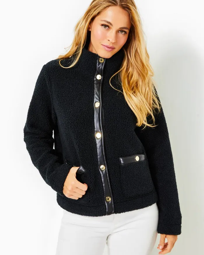 Women Lilly Pulitzer Tops Kamey Sherpa Jacket Onyx Women Lilly Pulitzer Tops Kamey Sherpa Jacket Onyx