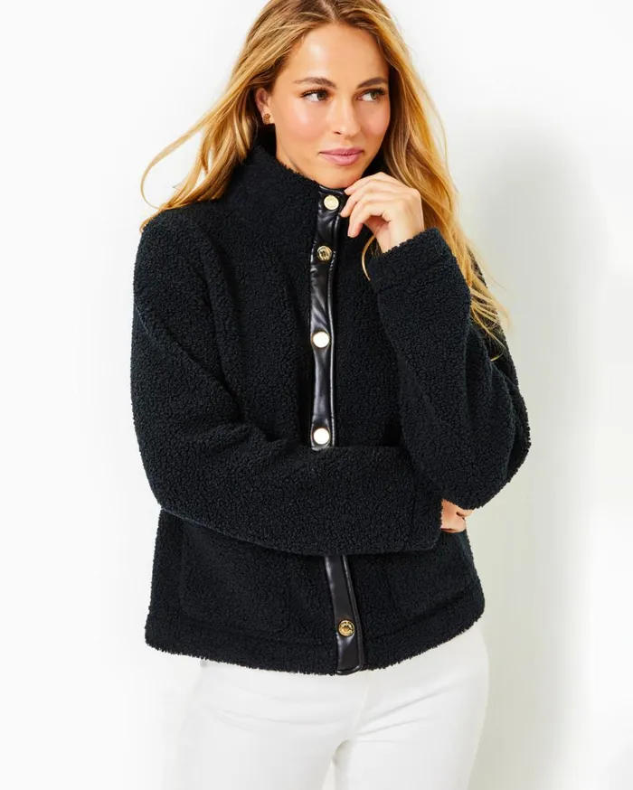 Women Lilly Pulitzer Tops Kamey Sherpa Jacket Onyx Women Lilly Pulitzer Tops Kamey Sherpa Jacket Onyx