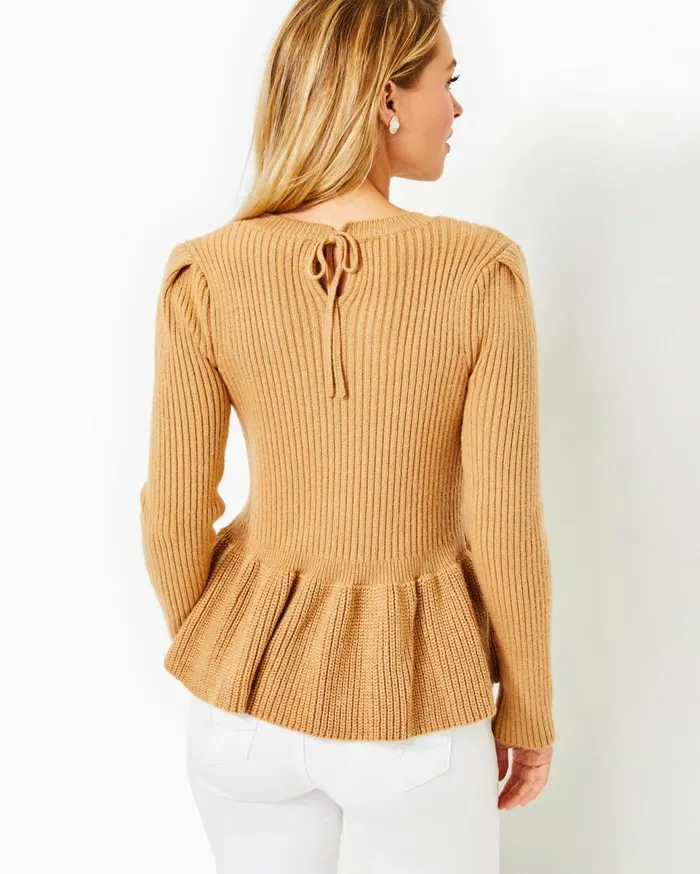 Women Lilly Pulitzer Tops Lanta Ribbed Peplum Sweater Heathered Rattan Women Lilly Pulitzer Tops Lanta Ribbed Peplum Sweater Heathered Rattan