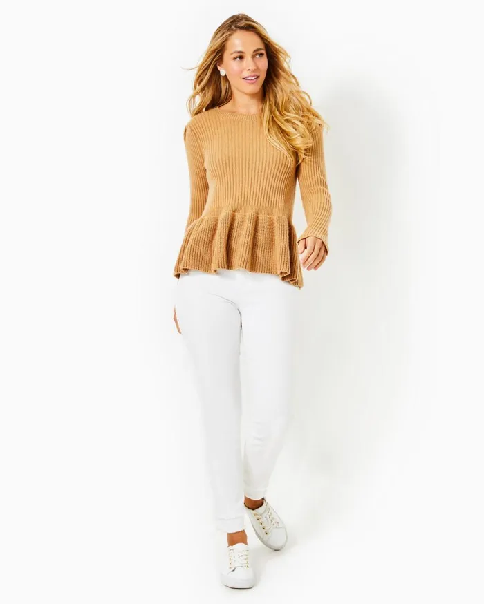 Women Lilly Pulitzer Tops Lanta Ribbed Peplum Sweater Heathered Rattan Women Lilly Pulitzer Tops Lanta Ribbed Peplum Sweater Heathered Rattan