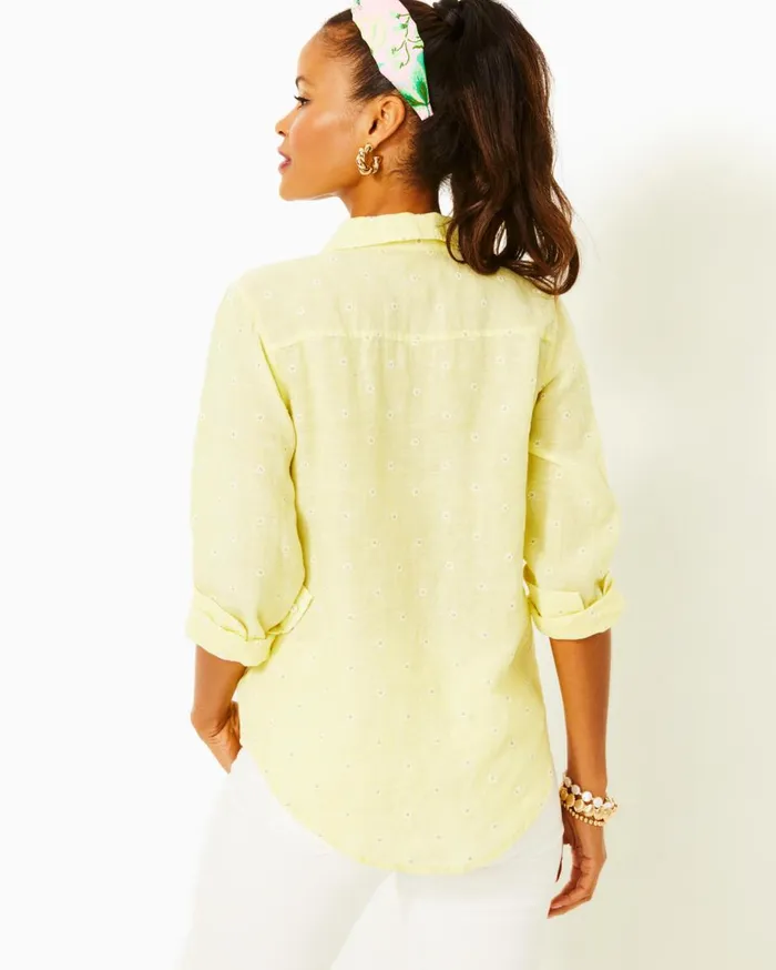 Women Lilly Pulitzer Tops Sea View Linen Button Down Top Resort White Shell Collector Women Lilly Pulitzer Tops Sea View Linen Button Down Top Resort White Shell Collector