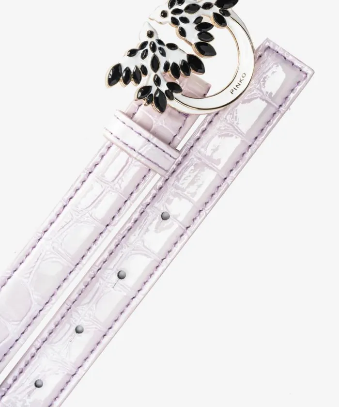 Women Limited Edition Pinko PINKO Galleria Thin 2cm Shiny Crocprint Belt With Love Birds Buckle Lilaclightgold Women Limited Edition Pinko PINKO Galleria Thin 2cm Shiny Crocprint Belt With Love Birds Buckle Lilaclightgold