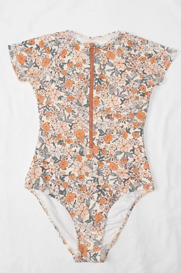 Women Long Sleeve Swimsuits Cupshe Elodie Ditsy Zipper Short Sleeve One Piece Swimsuit Multicolor