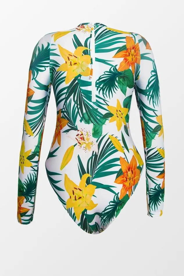 Women Long Sleeve Swimsuits Cupshe Erica Floral And Tropical Long Sleeve One Piece Swimsuit Multicolor